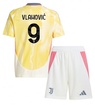 Juventus Dusan Vlahovic #9 Segunda Equipación Niños 2024-25 Manga Corta (+ Pantalones cortos)